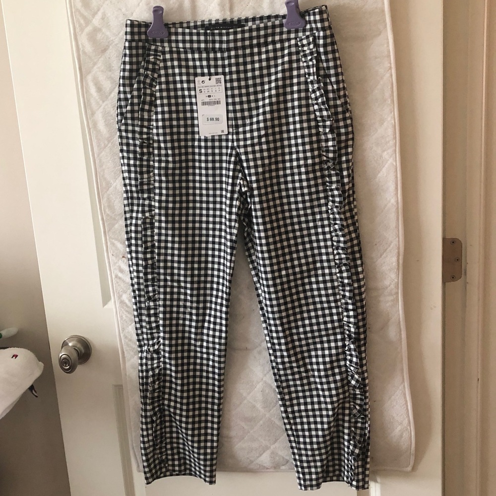 Zara Black and White Checkered Trousers